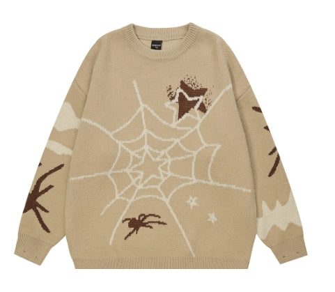 Men's Spider Web Design Pullover Sweater