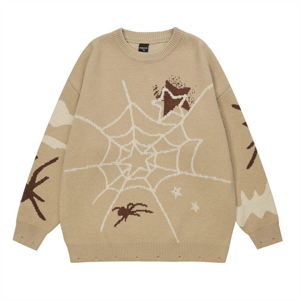 Men's Spider Web Design Pullover Sweater