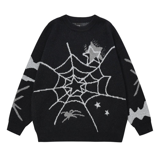 Men's Spider Web Design Pullover Sweater